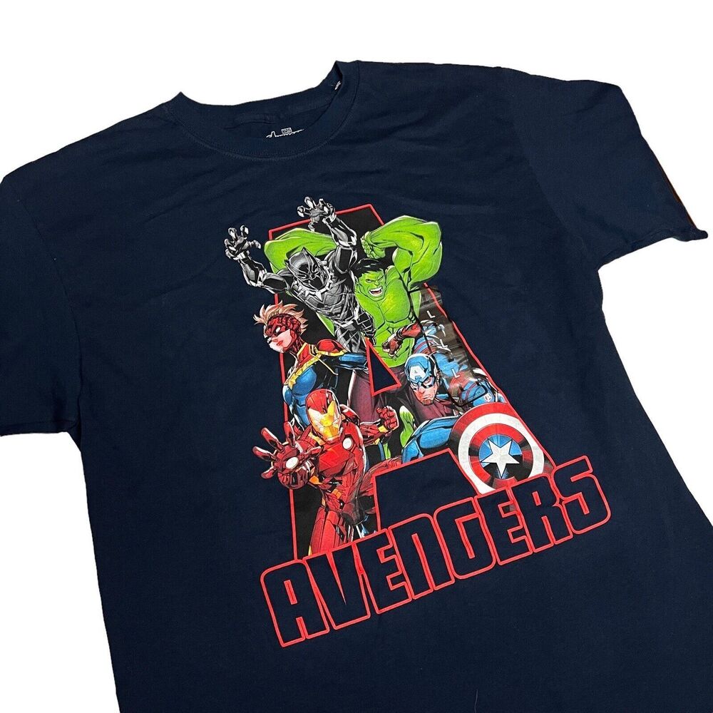 Marvel Avengers Mens L Blue T-Shirt‎ Hulk Captain America Iron Man Movie Panther